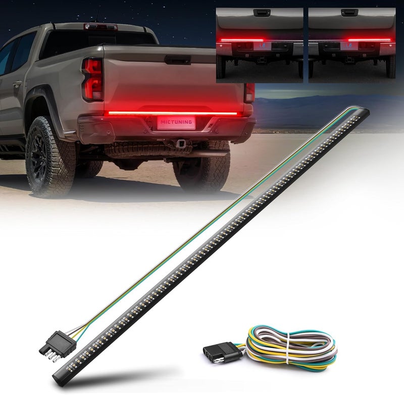 MICTUNING 60 inches Red Sequential Turn Signal LED Brake Lamp Triple Row 504 LEDs Tailgate Strip Light Waterproof for Ford F150/RAM 2500 - 5 Functions - Image 1